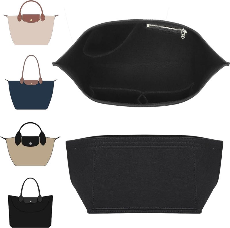 Doxo Longchamp Small Organizer Insert, Felt Bag Organizer with Cup Holderp,Suitable for Le pliage S Handbag and More(Black,S) - Image 1